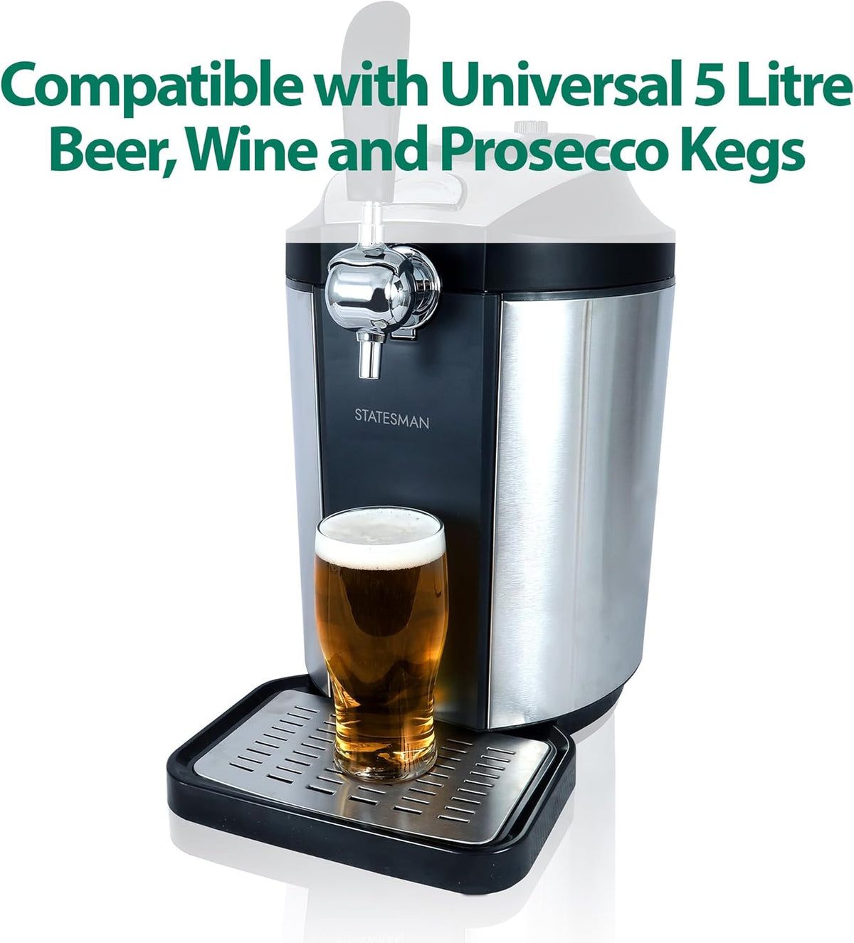 SKBD500SS Beer Dispenser Tap for 5 Litre Kegs, Draught Pump with Integrated Cooler for Beer Ale Cider & Lager, Perfect for Kitchens & Home Bars, Stainless Steel