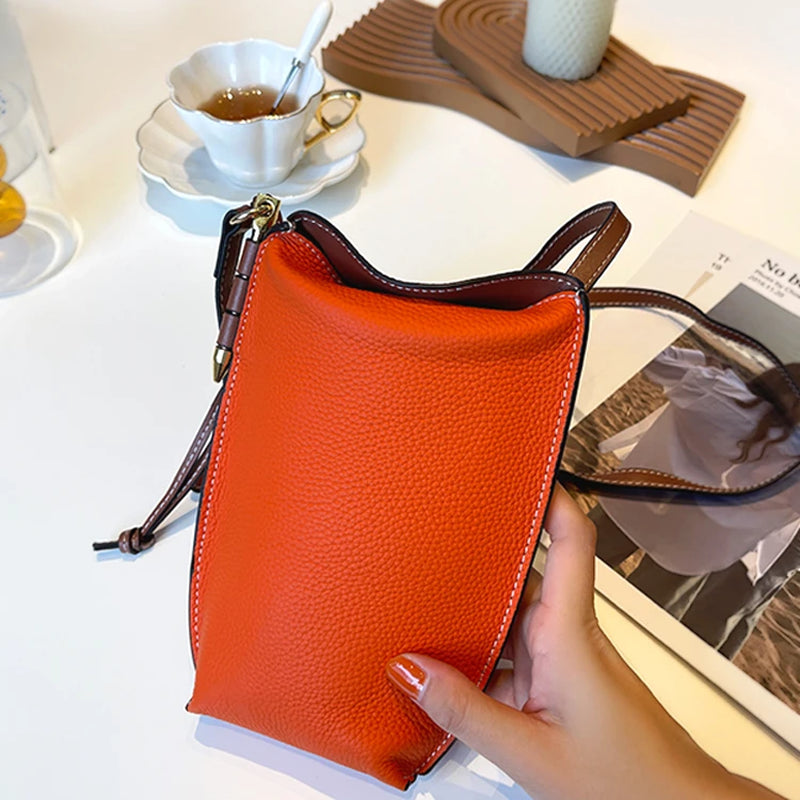 GENUINE LEATHER Purses and Handbags Luxury Designer Crossbody Bags for Women Mobile Phone