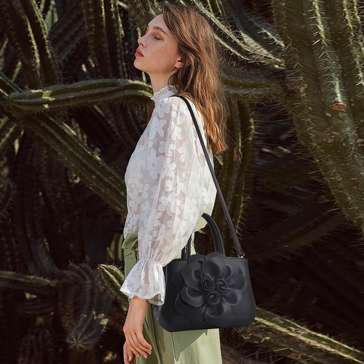 Stylish Handbags for Women Flower Top Handle Handbags Designer Shoulder Bag PU Leather Crossbody Bag Pretty Bag