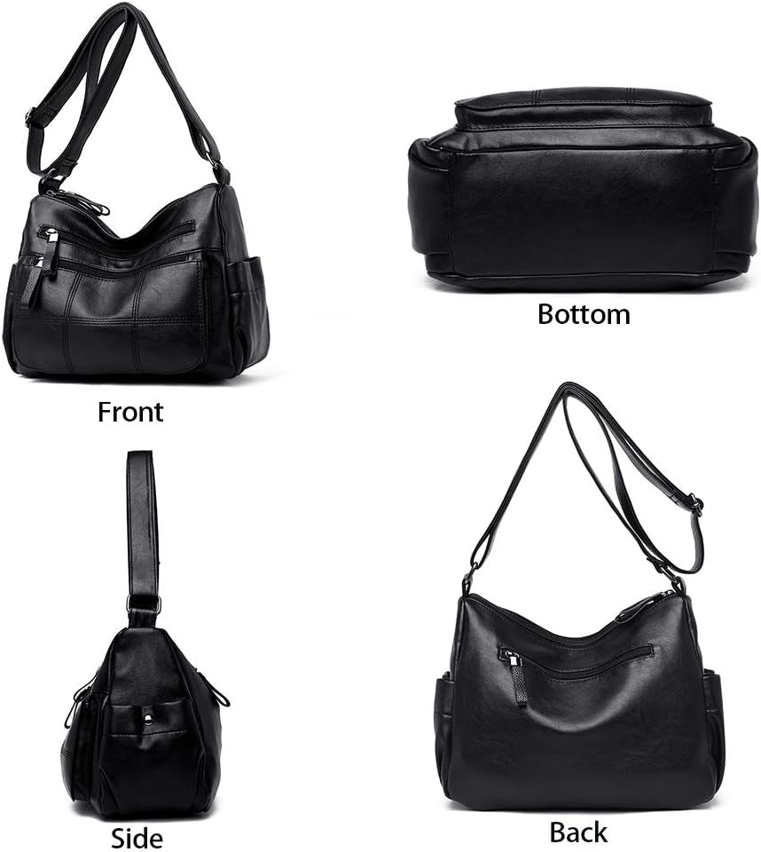 Soft Ladies Leather Crossbody Bags Girls Lightweight Shoulder Handbags for Women Multi-Pocket with Adjustable Shoulder Strap