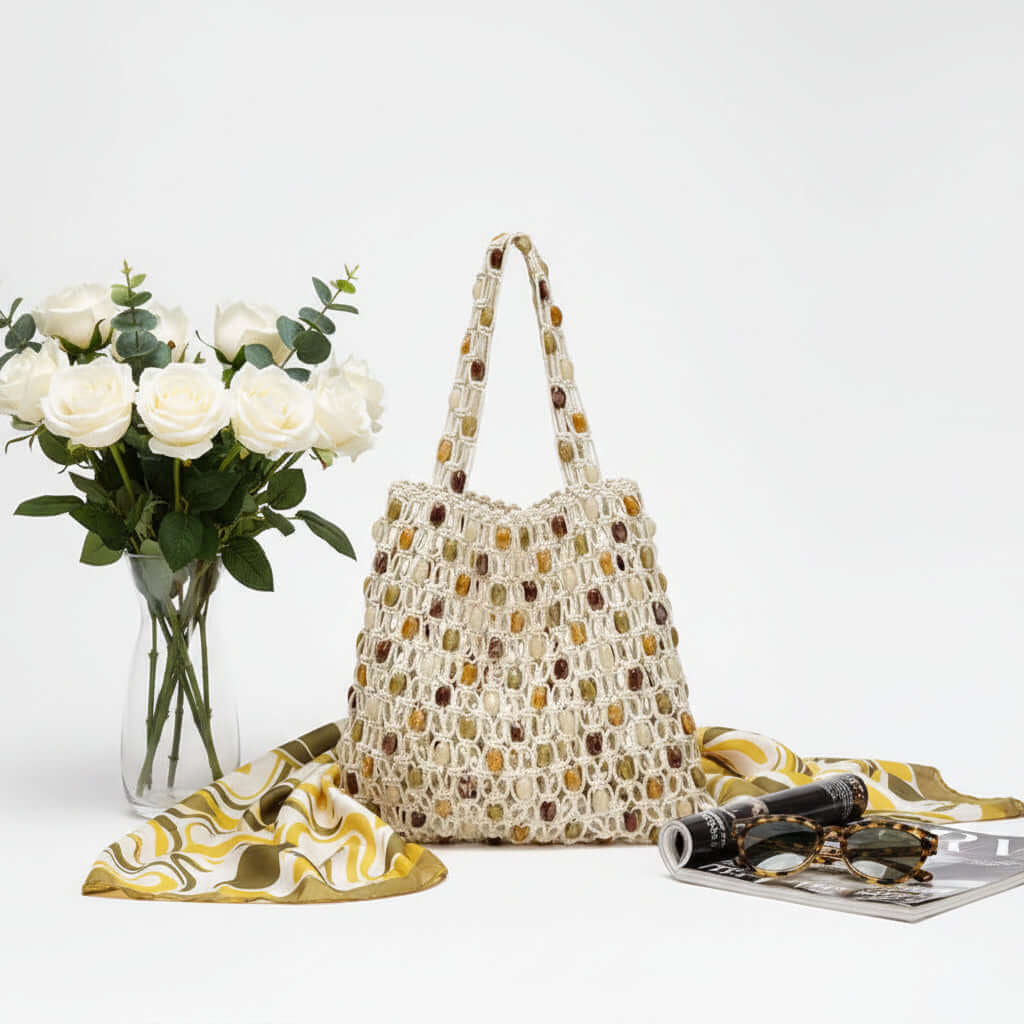 Womens Beaded Beach Bag Casual Women Special Woven Bag