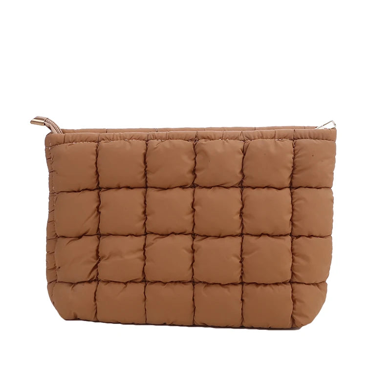 Women Cosmetic Pouch Cotton Padded Quilted Makeup Pouch Large Capacity Makeup Organizer Tote Bag Solid Color Cosmetic Handbags