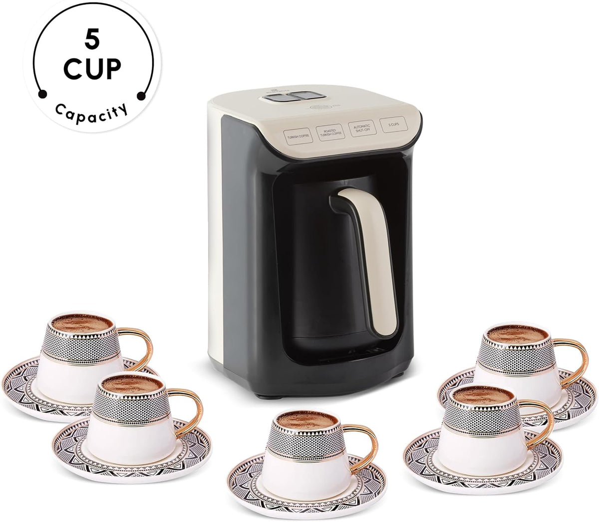 Hatır Köz Turkish Coffee Machine for 5 People, 535W, Fully Automatic, Simple & Traditional Turkish Coffee Maker, Cream