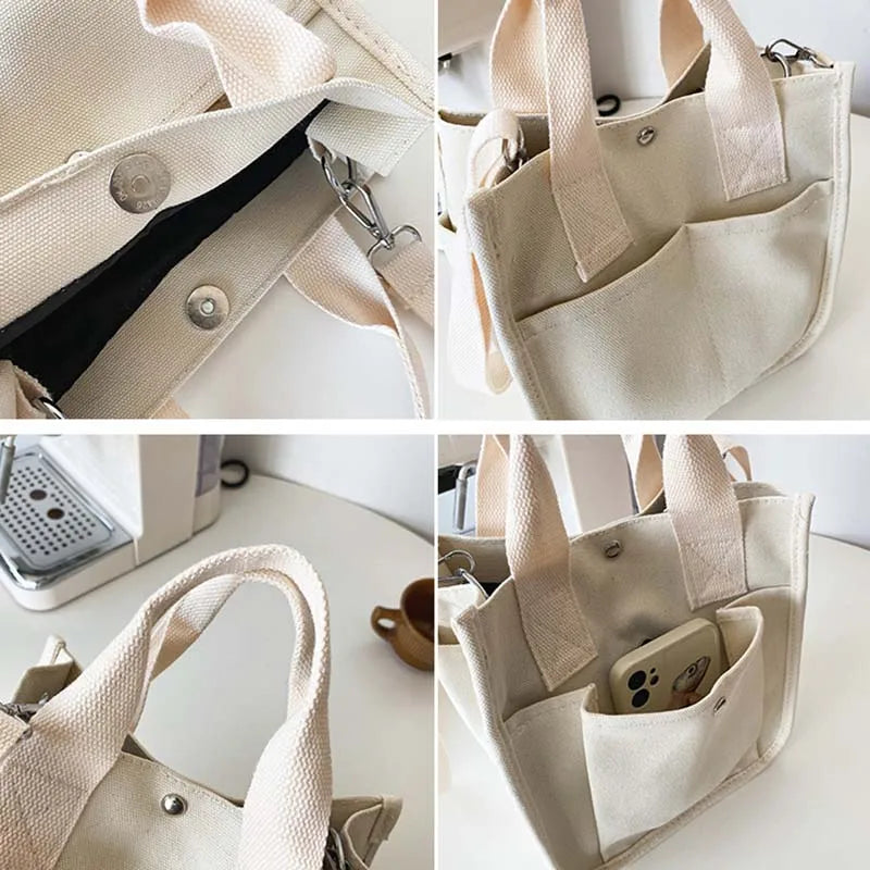 Women Crossbody Bags Canvas Solid Simple Large Capacity Shoulder Handbags All-Match Durable Shopping Portable Totes Minimalist
