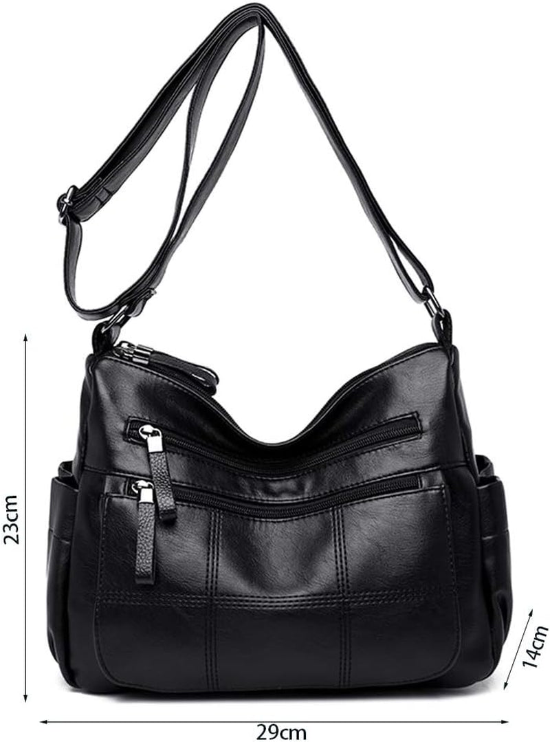 Soft Ladies Leather Crossbody Bags Girls Lightweight Shoulder Handbags for Women Multi-Pocket with Adjustable Shoulder Strap