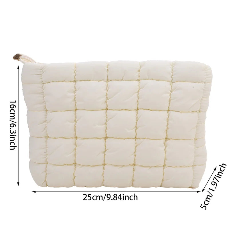Women Cosmetic Pouch Cotton Padded Quilted Makeup Pouch Large Capacity Makeup Organizer Tote Bag Solid Color Cosmetic Handbags