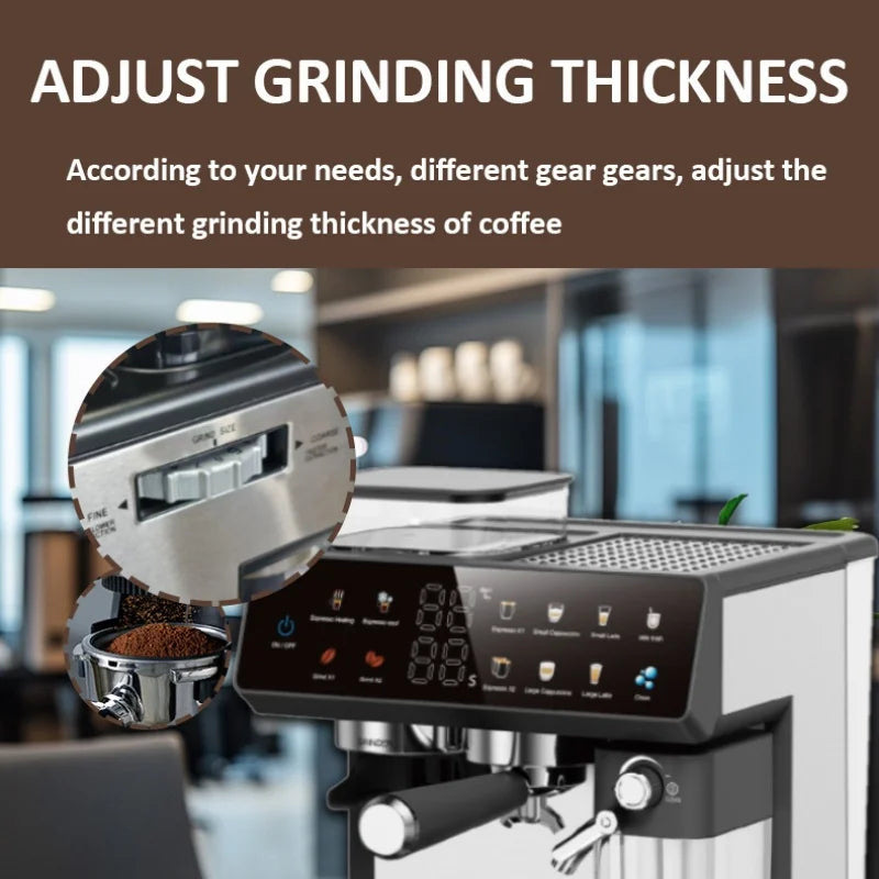 220V Semi-Automatic Italian Coffee Machine with Grinding Function Espresso Coffee Maker Home Use Commercial Coffee Machine