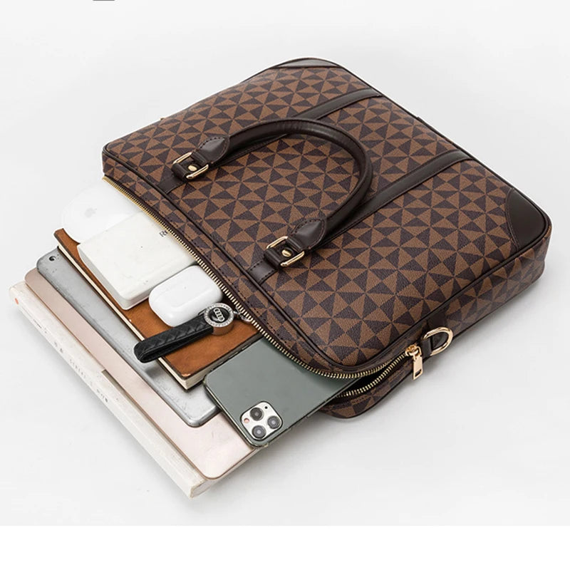 Men'S Briefcase Luxury Large Capacity PU Leather Executive Laptop Fashion Handbags Shoulder Business Casual Tote Document Bag