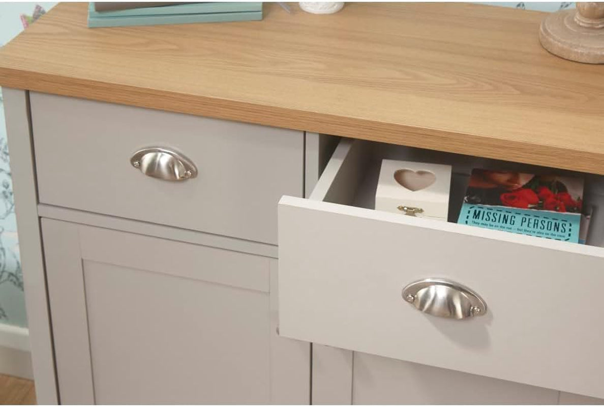 Lancaster Compact Sideboard with 2 Drawers & Double Door Cupboard, Grey & Oak Effect Storage Cabinet for Living Room, Dining Room or Hallway