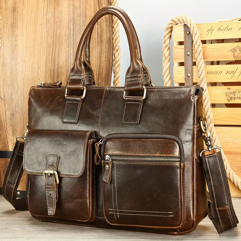 Men'S Briefcase Cow Leather Laptop Bag Men Shoulder Bag Male Briefcases Handbags Office Bags for Men Business