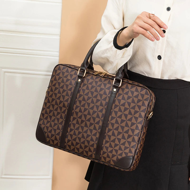 Men'S Briefcase Luxury Large Capacity PU Leather Executive Laptop Fashion Handbags Shoulder Business Casual Tote Document Bag