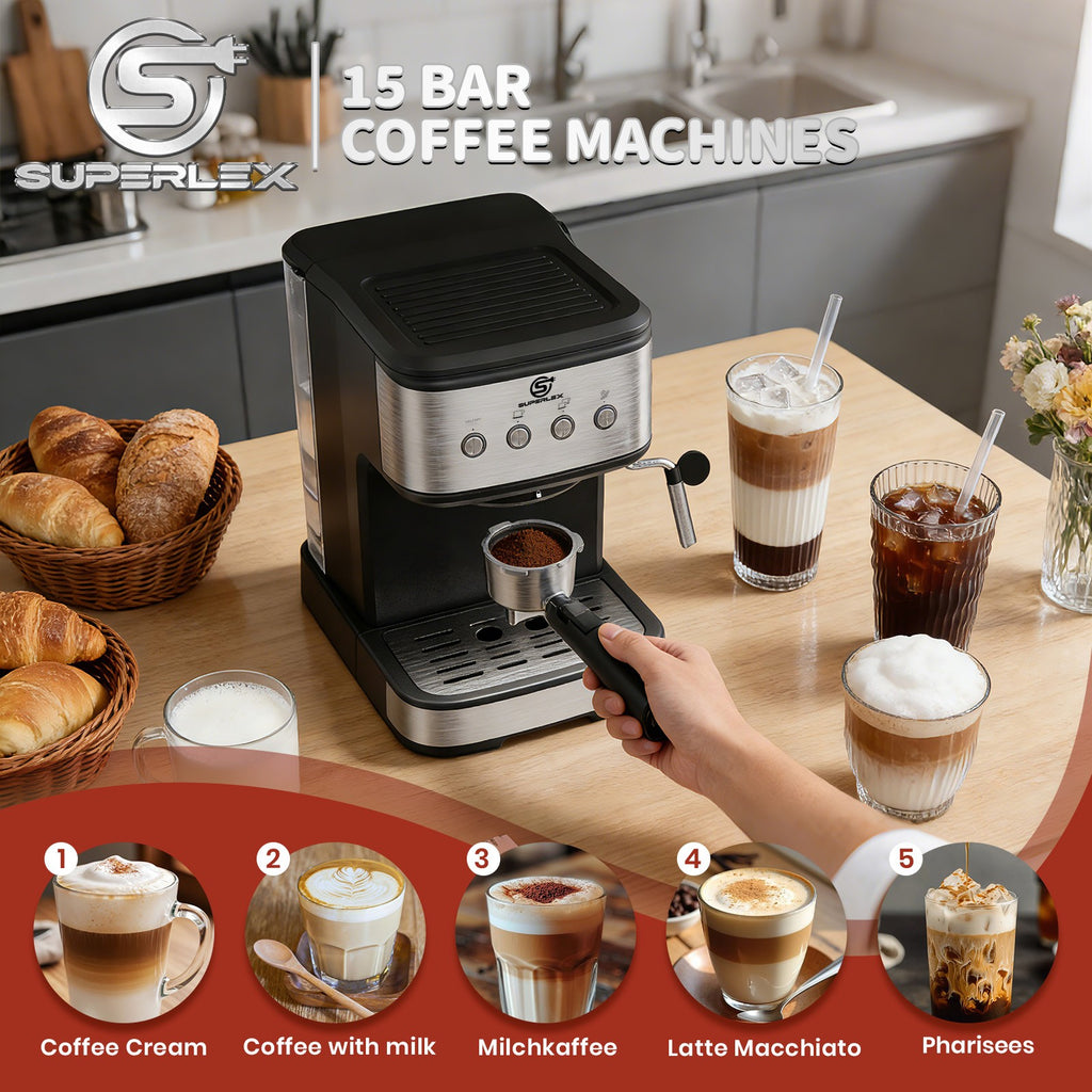 SUPERLEX Coffee Machine Espresso Machine Coffee Maker Cappuccino W/ Milk Frother