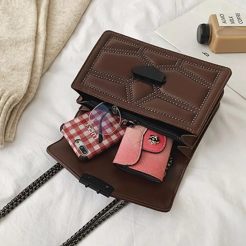 Rivet Chain Small Crossbody Bags for Women Shoulder Messenger Bag Lady Luxury Handbags