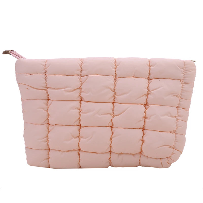 Women Cosmetic Pouch Cotton Padded Quilted Makeup Pouch Large Capacity Makeup Organizer Tote Bag Solid Color Cosmetic Handbags