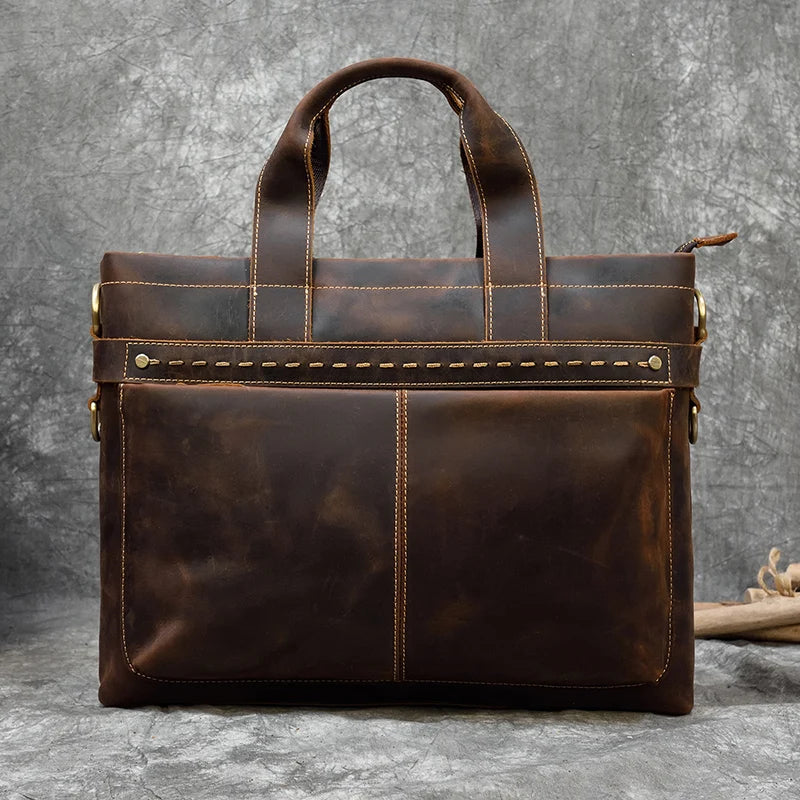 High Fashion Crazy Horse Luxury Men Leather Handbags Men'S Laptop Handbag Briefcase Shoulder Bag with Notebook Compartment
