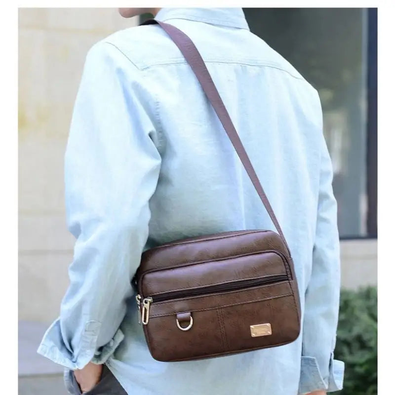 Leather Men'S Sling Bag Messenger Shoulder Crossbody Bags Large Capacity Handbags Multifunctional Work Bag