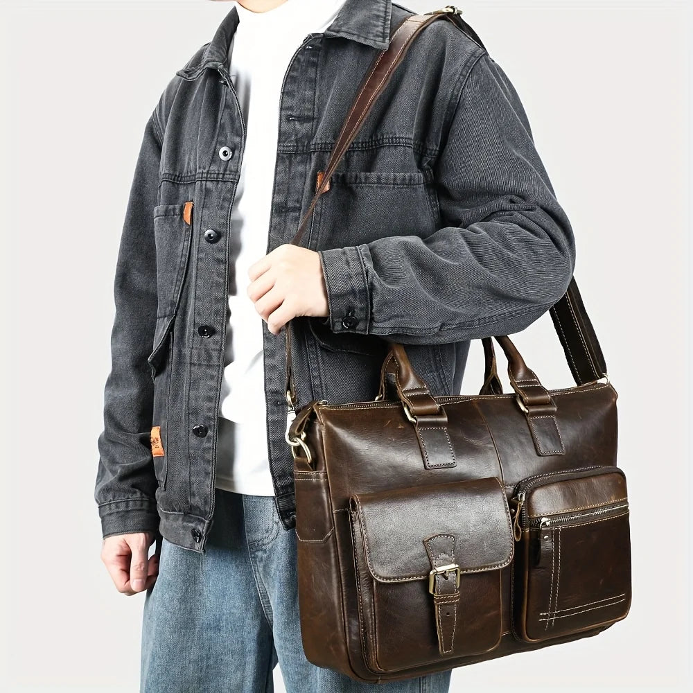 Men'S Briefcase Cow Leather Laptop Bag Men Shoulder Bag Male Briefcases Handbags Office Bags for Men Business