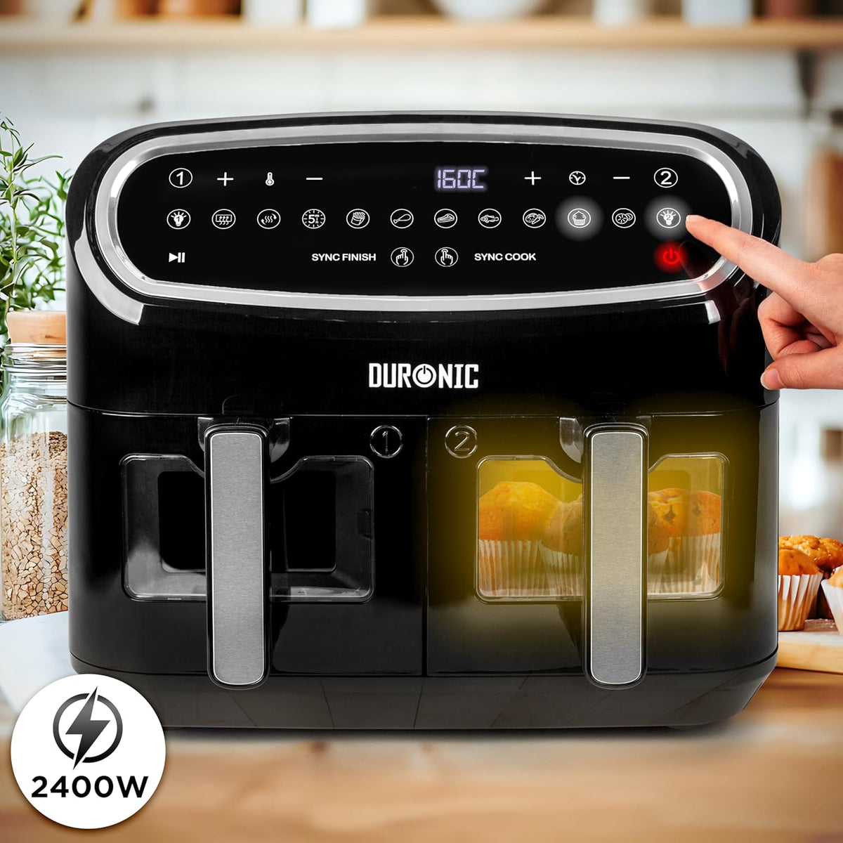 XXL Air Fryer AF34 BK 10L Digital Family Size Air Fryers Oil Free Triple Drawers 10In1 Dual Zone Extra Large Airfryer for Family Cooking with Dishwasher Safe Non-Stick Baskets Black