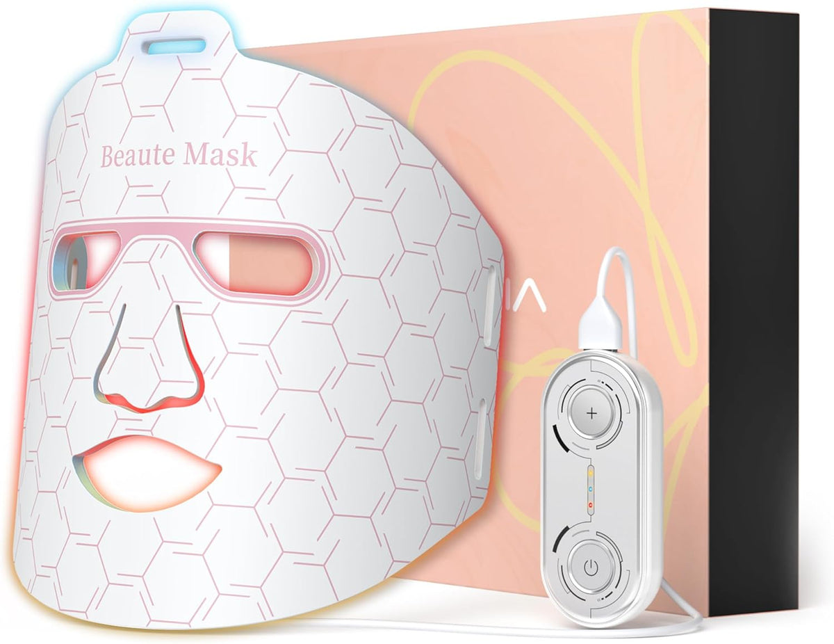 Red Light Therapy for Face, Led Face Mask Light Therapy, Infrared Red Light Therapy Mask, Advanced Anti-Aging Wrinkle Acne Removal Skin Care Device for All Skin Types at Home (Elegante White)
