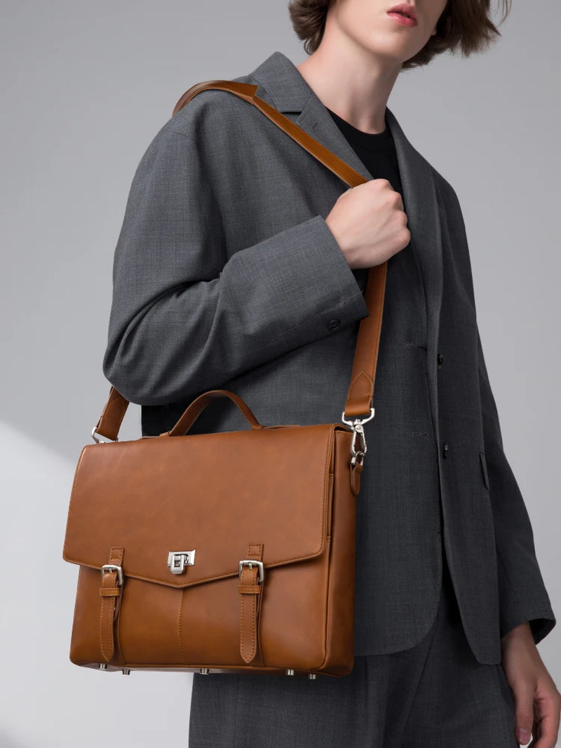 2026 New Briefcase Men'S Leather Handbags Business Casual Lawyer Computer Portable Official Vintage Shoulder Messenger Bag Larg