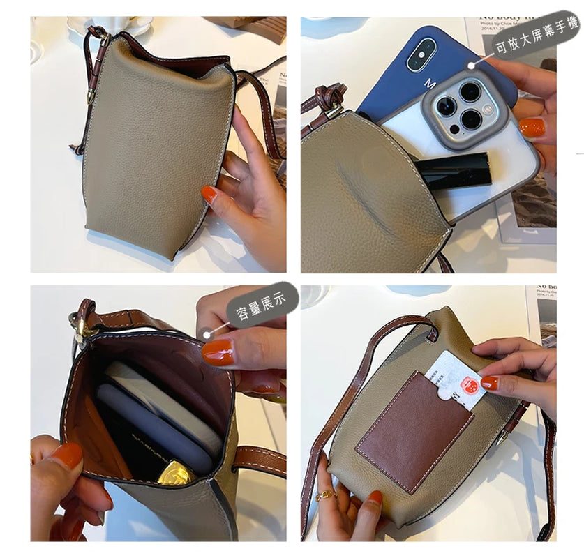 GENUINE LEATHER Purses and Handbags Luxury Designer Crossbody Bags for Women Mobile Phone