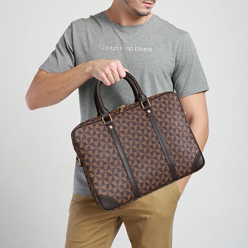 Men'S Briefcase Luxury Large Capacity PU Leather Executive Laptop Fashion Handbags Shoulder Business Casual Tote Document Bag