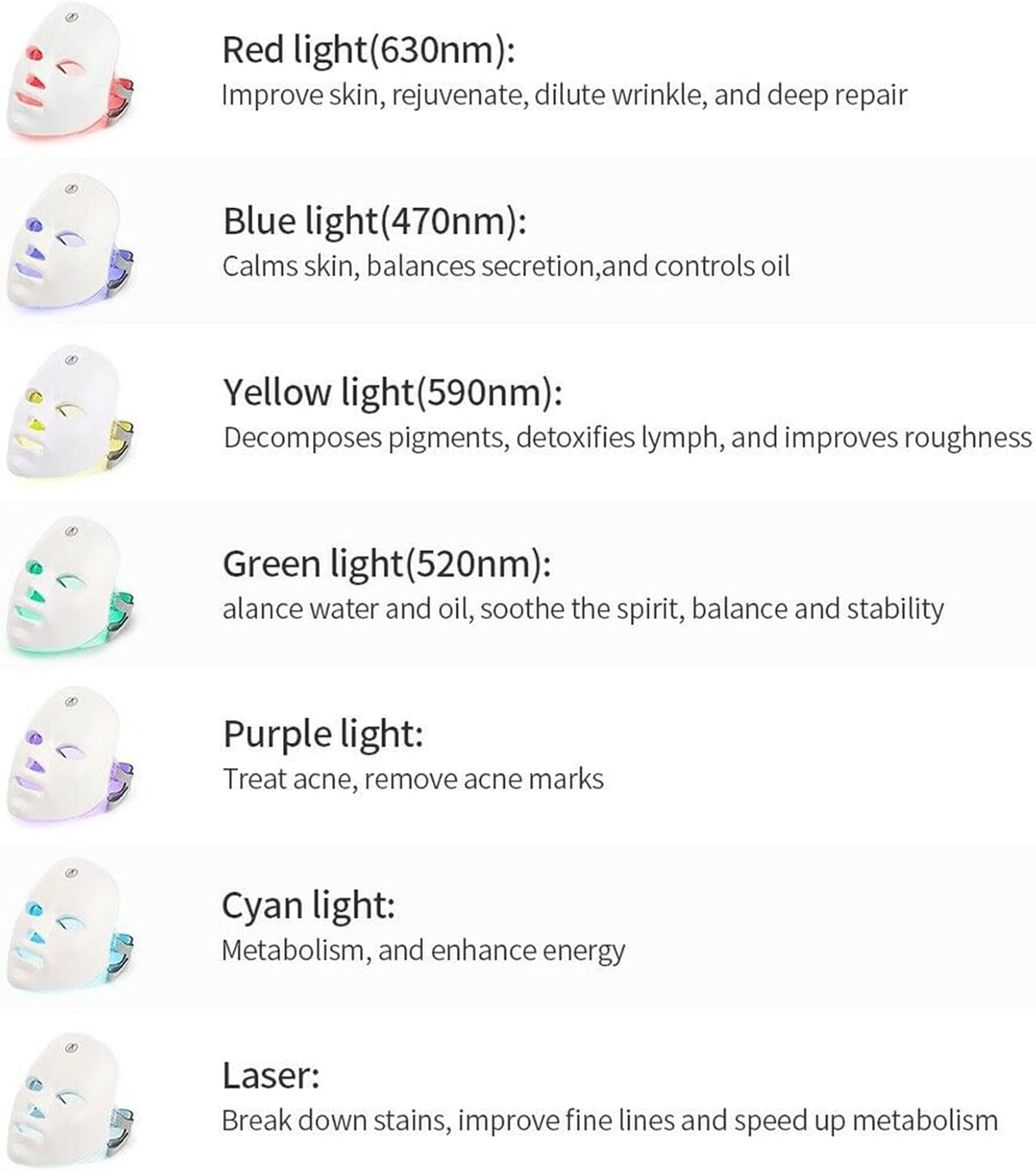 LED Light Therapy Facial Mask - 7 Color Photon Treatment for Skin Rejuvenation, Anti-Aging, Acne Reduction, and Wrinkle Prevention
