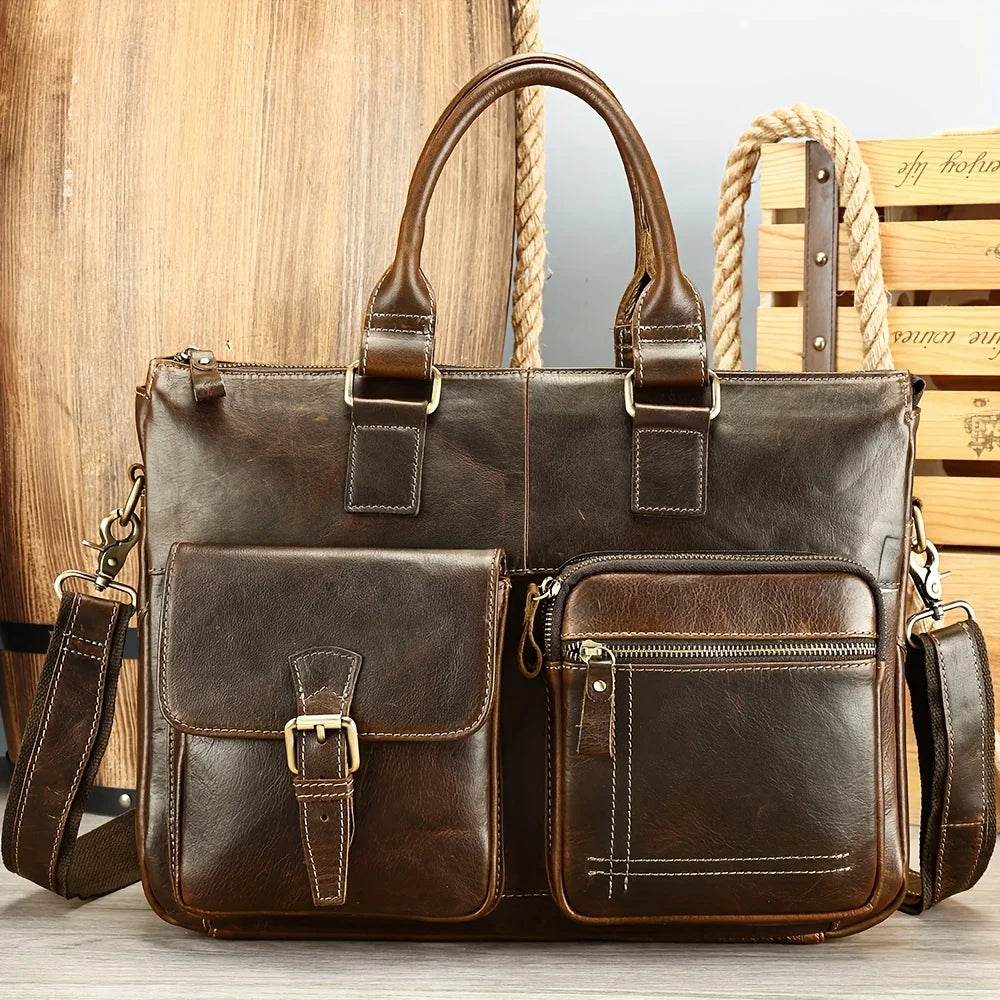 Men'S Briefcase Cow Leather Laptop Bag Men Shoulder Bag Male Briefcases Handbags Office Bags for Men Business