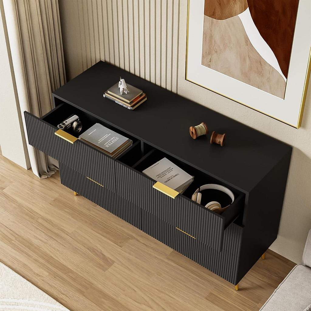 Chest of Drawers Bedroom with Elegant Golden Handles, Ample Storage Space, Stylish and Functional Sideboards for Living Room, Contemporary Storage Cabinet with Sleek Modern Design, Black