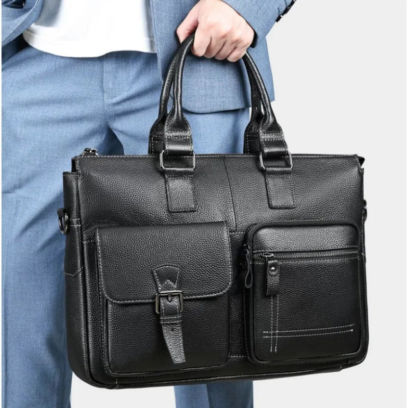 Men'S Briefcase Cow Leather Laptop Bag Men Shoulder Bag Male Briefcases Handbags Office Bags for Men Business