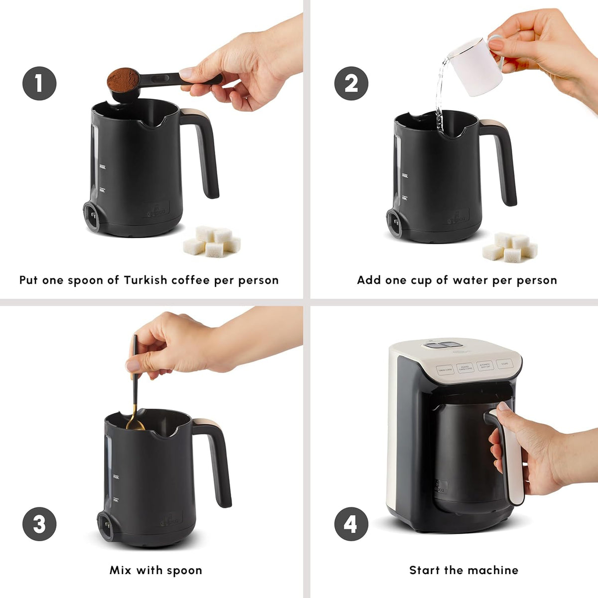Hatır Köz Turkish Coffee Machine for 5 People, 535W, Fully Automatic, Simple & Traditional Turkish Coffee Maker, Cream