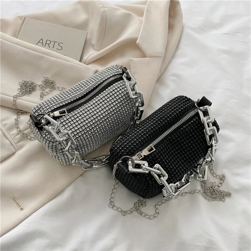 Summer Trend Luxury Fashion Travel Shoulder Handbags Purses Bling Diamond Design Small Crossbody Messenger Bags for Women