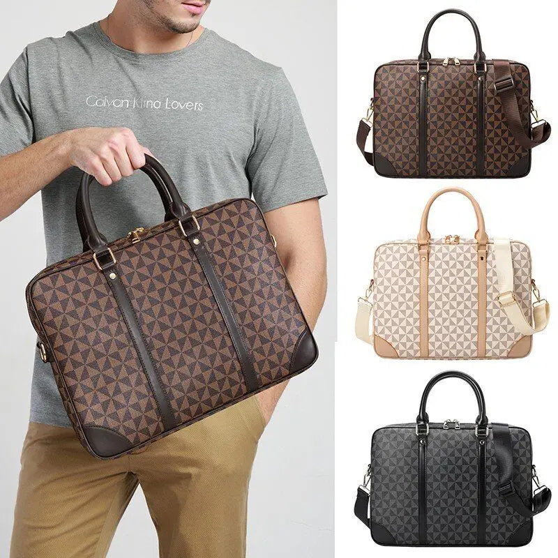 Men'S Briefcase Luxury Large Capacity PU Leather Executive Laptop Fashion Handbags Shoulder Business Casual Tote Document Bag