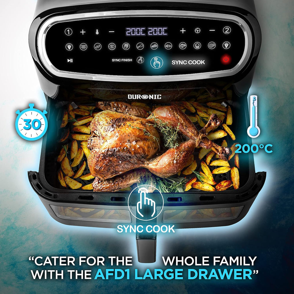 XXL Air Fryer AF34 BK 10L Digital Family Size Air Fryers Oil Free Triple Drawers 10In1 Dual Zone Extra Large Airfryer for Family Cooking with Dishwasher Safe Non-Stick Baskets Black