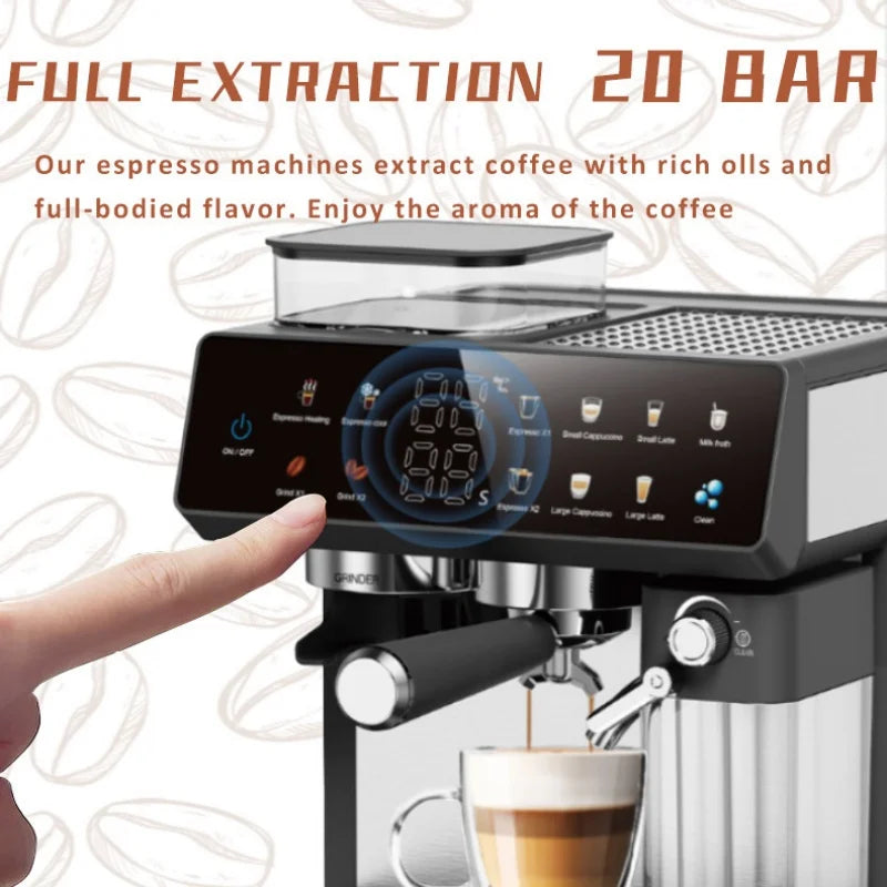 220V Semi-Automatic Italian Coffee Machine with Grinding Function Espresso Coffee Maker Home Use Commercial Coffee Machine