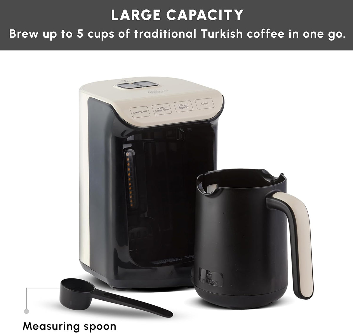 Hatır Köz Turkish Coffee Machine for 5 People, 535W, Fully Automatic, Simple & Traditional Turkish Coffee Maker, Cream
