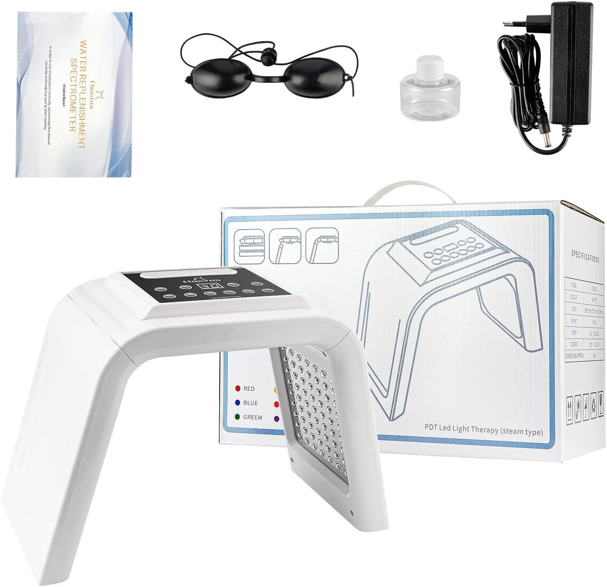 Red Light Therapy Lamp with Nano Spray,6 Colors Led Light Therapy Mask,Pdt Machine,Led Face Light Therapy Mask,178Pcs Leds, UK Plug, Anti-Anging,Rejuvenation,Firming,Smooth Wrinkle,Skin Brighten,White