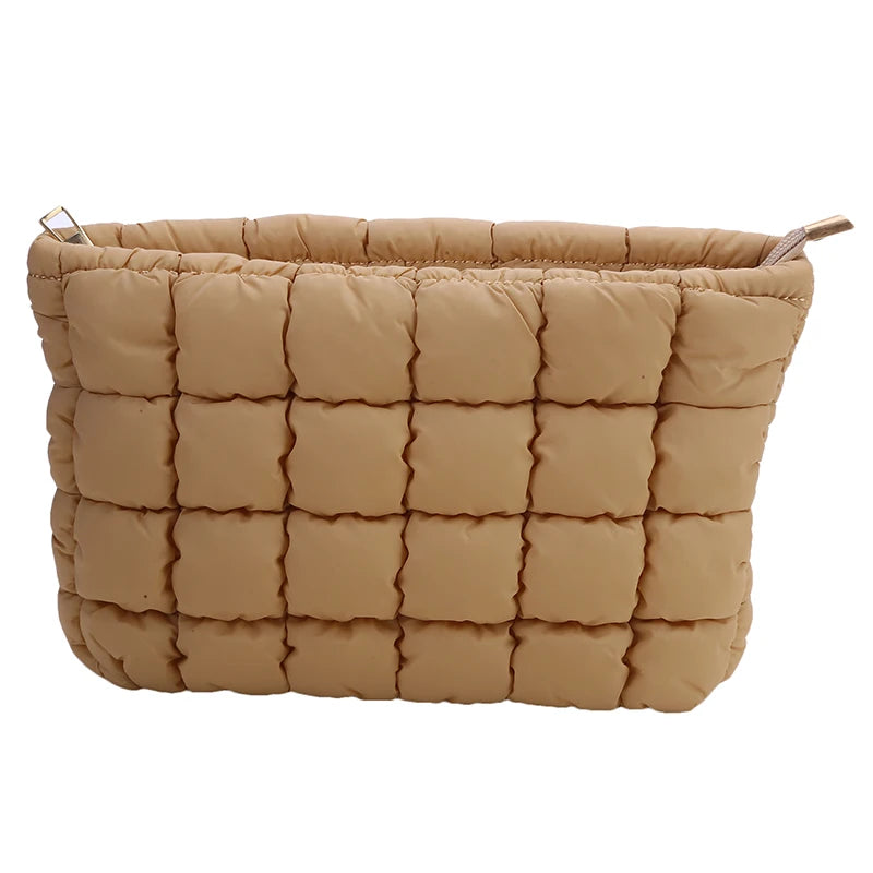 Women Cosmetic Pouch Cotton Padded Quilted Makeup Pouch Large Capacity Makeup Organizer Tote Bag Solid Color Cosmetic Handbags