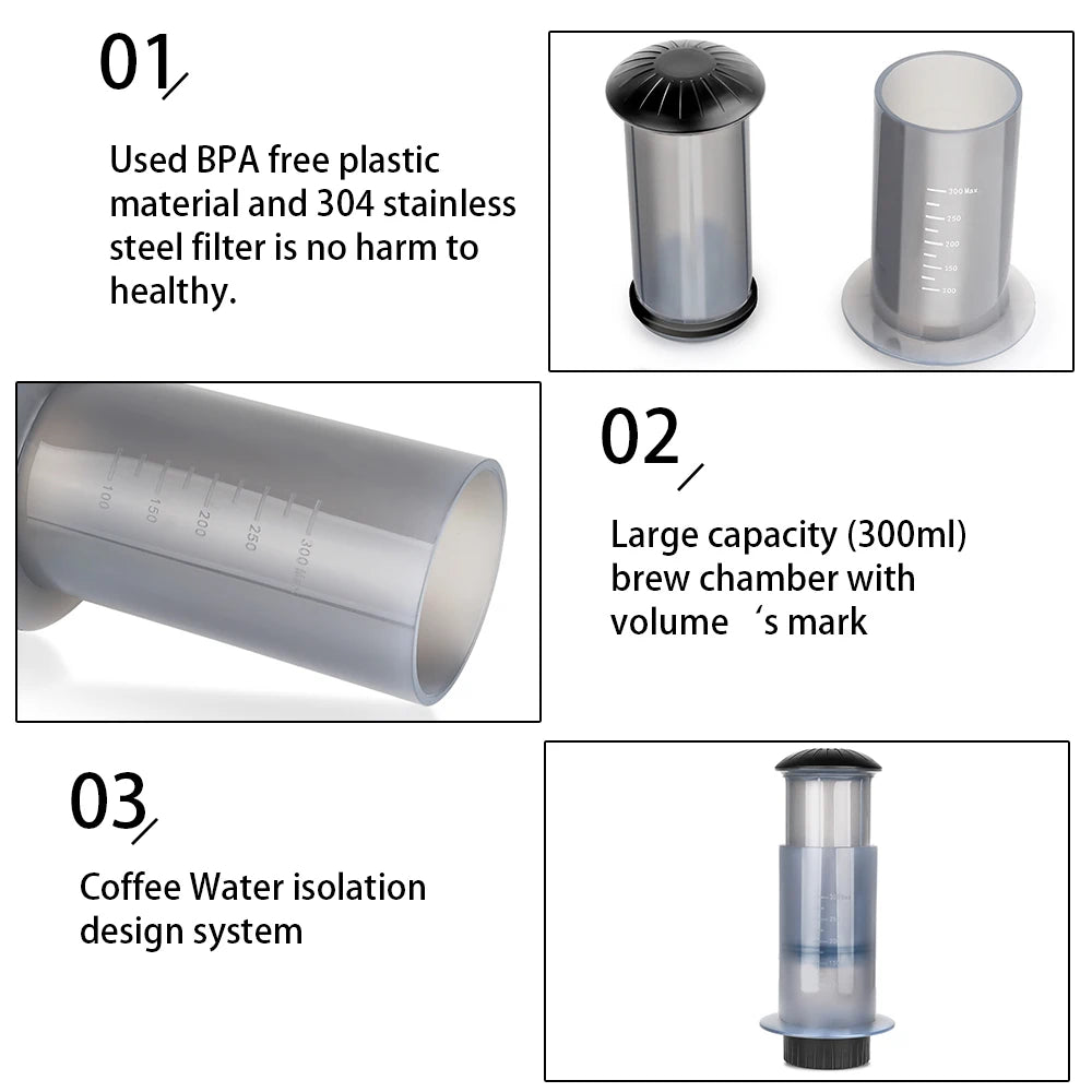 For Aeropress Machine Espresso Portable Coffee Maker Cafe French Press Coffee Pot with Filters Paper Kit