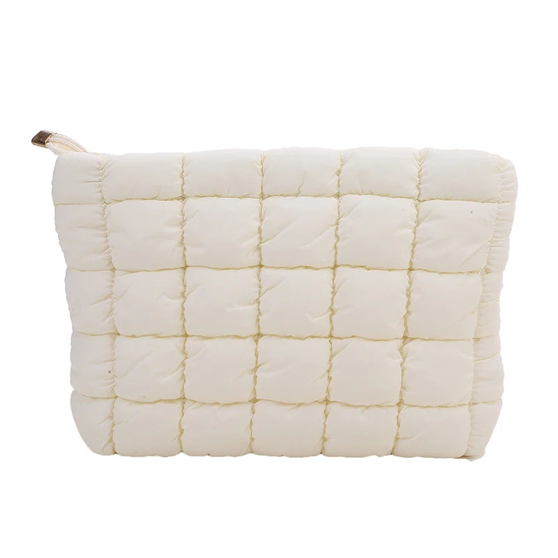 Women Cosmetic Pouch Cotton Padded Quilted Makeup Pouch Large Capacity Makeup Organizer Tote Bag Solid Color Cosmetic Handbags