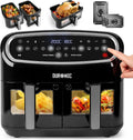 XXL Air Fryer AF34 BK 10L Digital Family Size Air Fryers Oil Free Triple Drawers 10In1 Dual Zone Extra Large Airfryer for Family Cooking with Dishwasher Safe Non-Stick Baskets Black