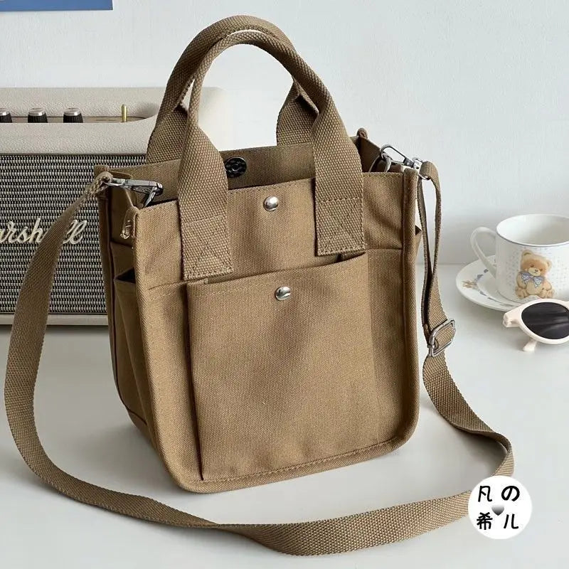 Women Crossbody Bags Canvas Solid Simple Large Capacity Shoulder Handbags All-Match Durable Shopping Portable Totes Minimalist