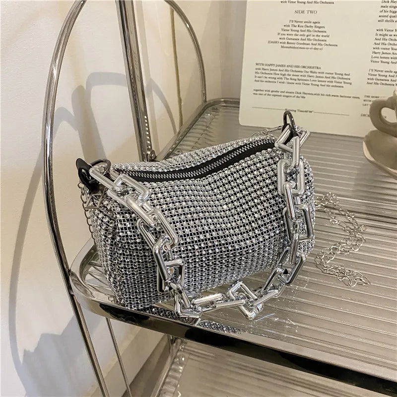 Summer Trend Luxury Fashion Travel Shoulder Handbags Purses Bling Diamond Design Small Crossbody Messenger Bags for Women
