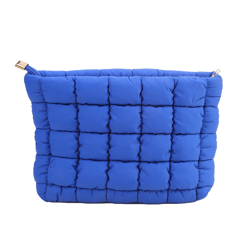 Women Cosmetic Pouch Cotton Padded Quilted Makeup Pouch Large Capacity Makeup Organizer Tote Bag Solid Color Cosmetic Handbags