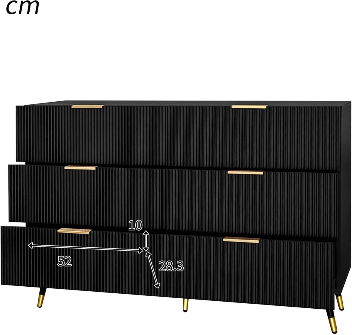 Chest of Drawers Bedroom with Elegant Golden Handles, Ample Storage Space, Stylish and Functional Sideboards for Living Room, Contemporary Storage Cabinet with Sleek Modern Design, Black