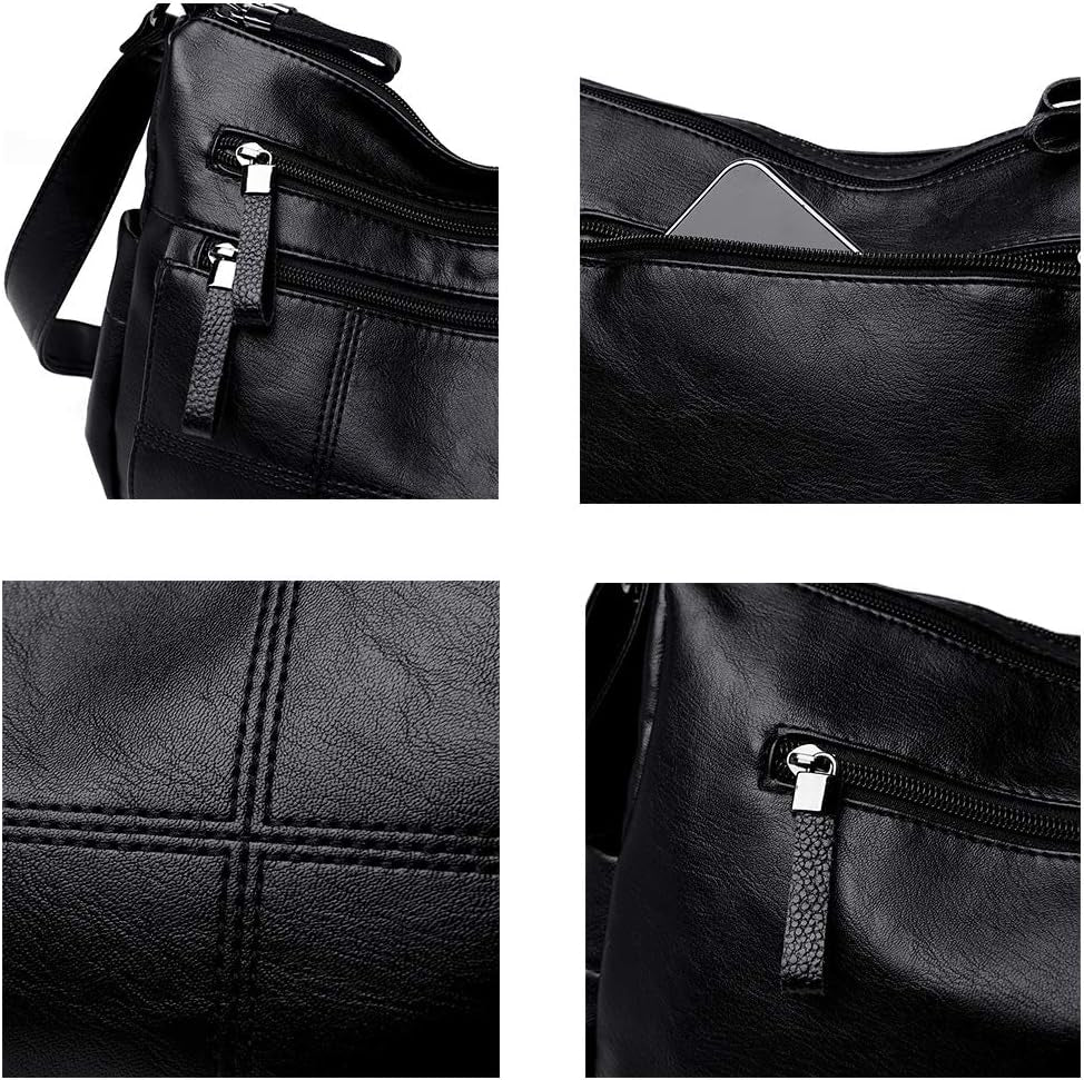 Soft Ladies Leather Crossbody Bags Girls Lightweight Shoulder Handbags for Women Multi-Pocket with Adjustable Shoulder Strap