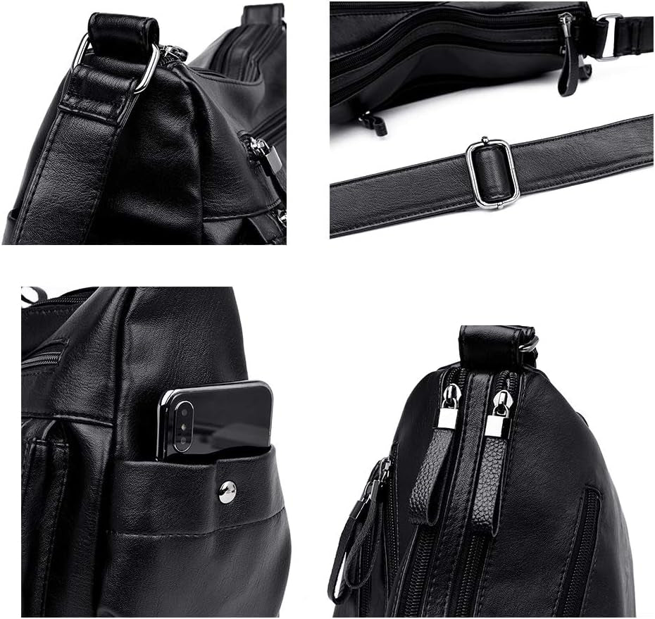 Soft Ladies Leather Crossbody Bags Girls Lightweight Shoulder Handbags for Women Multi-Pocket with Adjustable Shoulder Strap