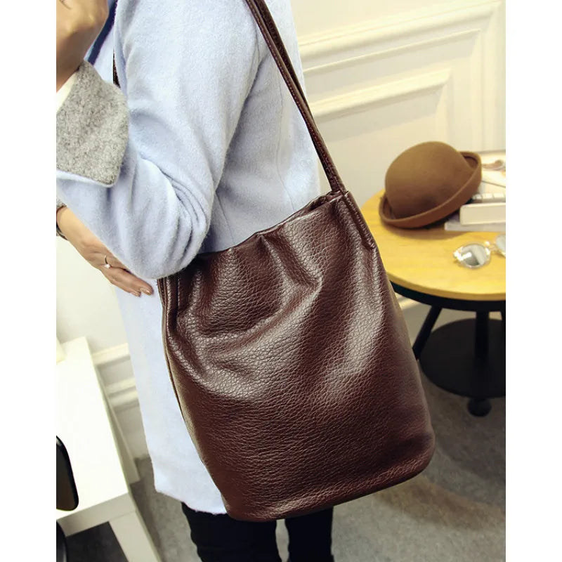 Women'S Soft Leather Handbag High Quality Women Shoulder Bag Luxury Brand Tassel Bucket Bag Fashion Women'S Handbags